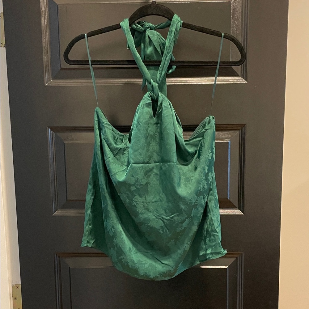 Mixology Heartloom Green Halter Top Blouse NWT Sz L